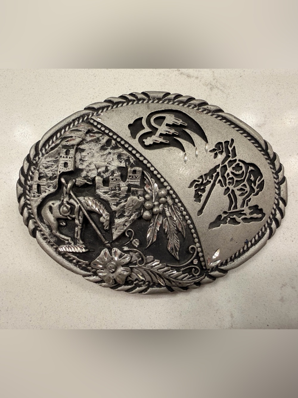 Vintage SSI Belt Buckle Native American Western Cowboy Boho Handcrafted USA
